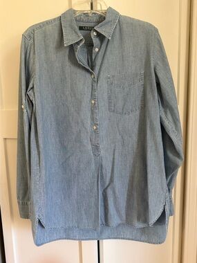 Lauren Ralph Lauren Light Blue Denim-Style Tunic Shirt Size Large Like New